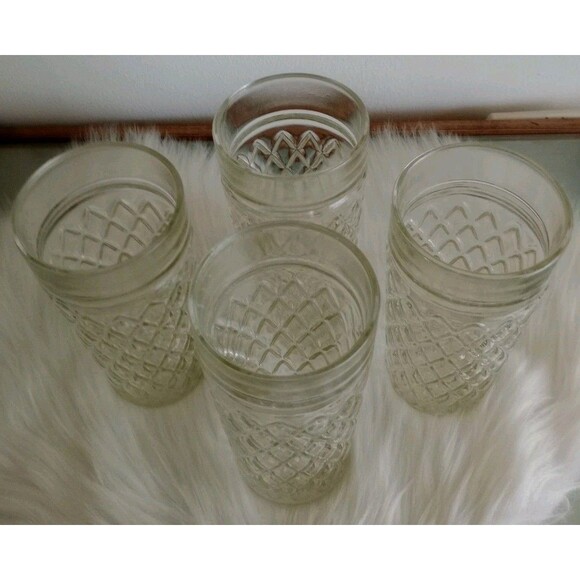 Set Of 4 VTG Anchor Hocking Quilted Diamond Iced Tea Glass Tumblers Coolers 6” - Picture 2 of 6